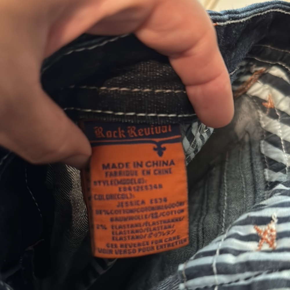 Rock Revival Blue Straight Leg Jeans with Distressed Look - Picture 5 of 5